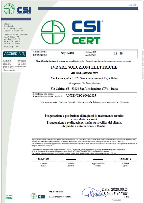 Certification UNI EN ISO 9001:2015